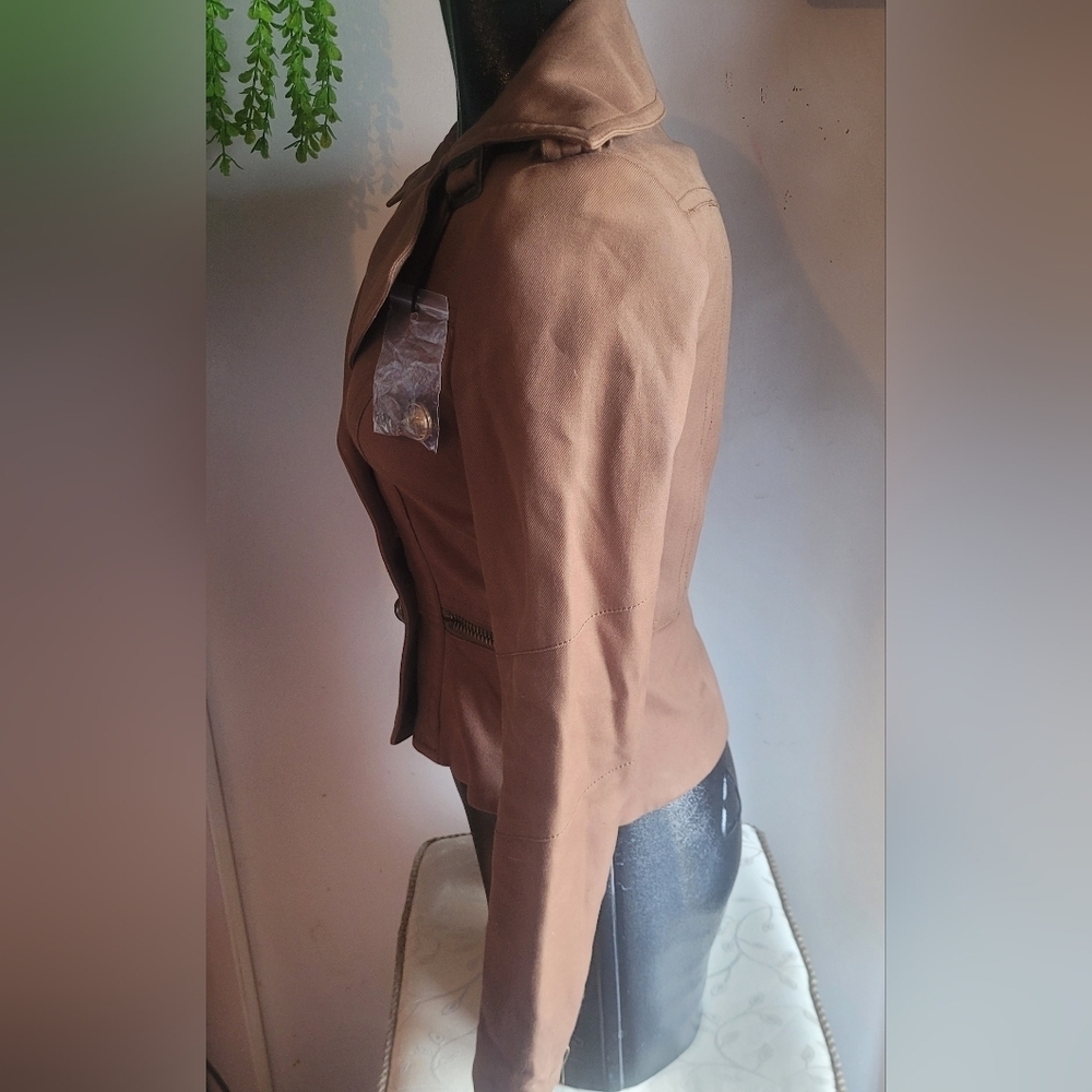 Sandra Augelazzi Tan Double Breasted Wide Collar Light Jacket Blazer Size XS - Picture 5 of 9